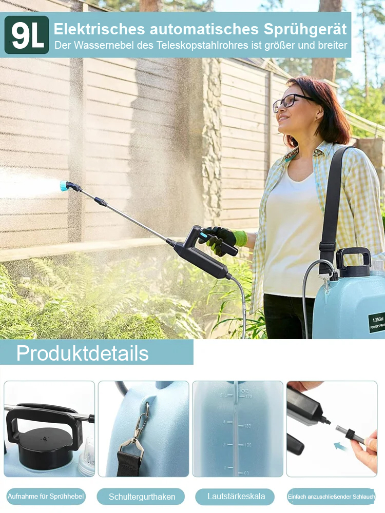 【9L Großes Fassungsvermögen】Elektrischer Rucksack-Sprühgerät👍Kein Tropfen oder Auslaufen
