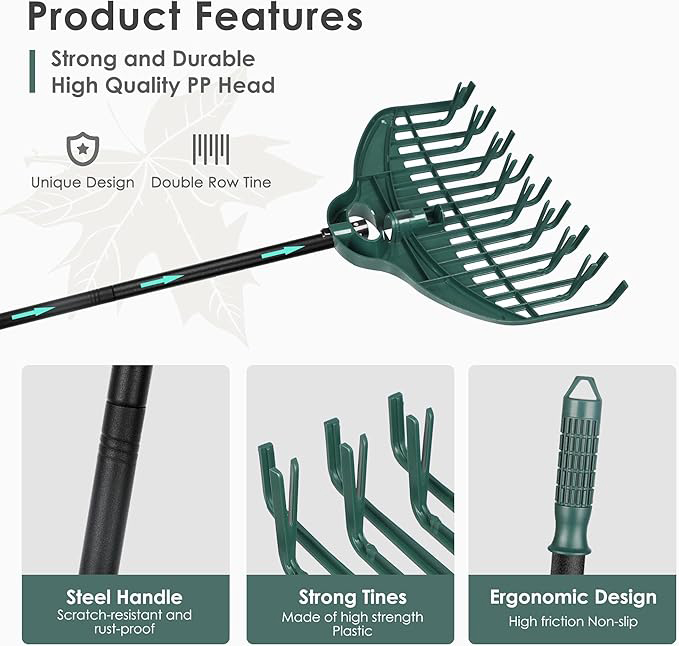 Gartengeräte Set Gartenarbeitsset mit Rechen Garten 160cm,Laubrechen Handschuhe Gartenabfallsack Geschenke für Gartenliebhaber