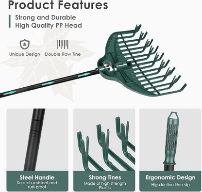Gartengeräte Set Gartenarbeitsset mit Rechen Garten 160cm,Laubrechen Handschuhe Gartenabfallsack Geschenke für Gartenliebhaber