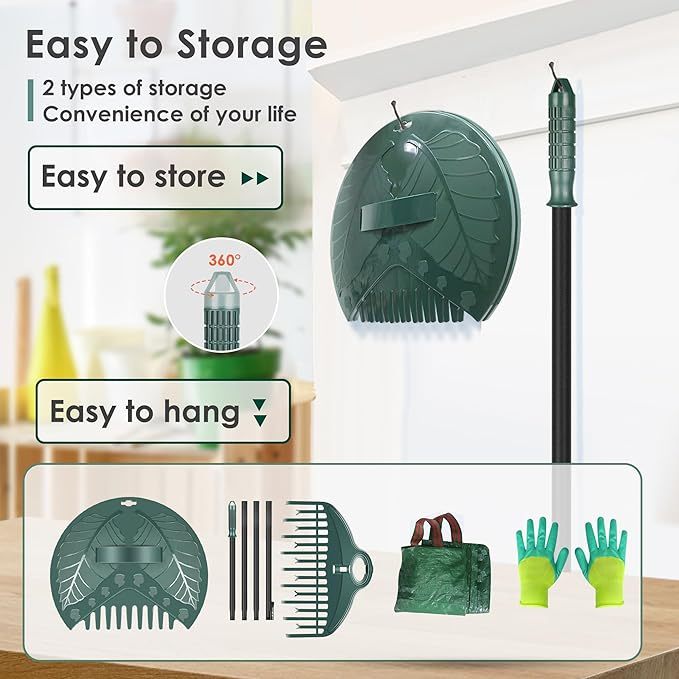 Gartengeräte Set Gartenarbeitsset mit Rechen Garten 160cm,Laubrechen Handschuhe Gartenabfallsack Geschenke für Gartenliebhaber