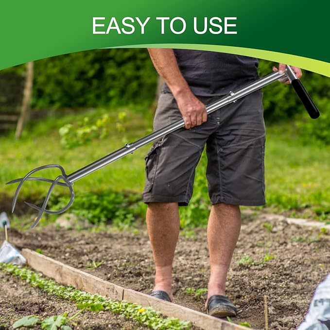 Walensee Gartenkralle mit 4 Zinken Kultivator Erdkralle und Handgriff Gardenclaw Twist Tiller Vertikutierer und Unkrautentferner in einem Gerät höhenverstellbar Gartenfräse für Gartenbeet