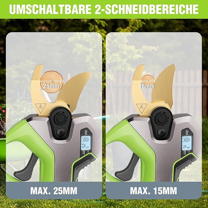 12V Akku Astschere mit bürstenlosem Motor und 2 Akku, Professionelle elektrische Gartenschere mit Koffer, akku Heckenschere Baumschere für Garten, Äste und Obstbäume