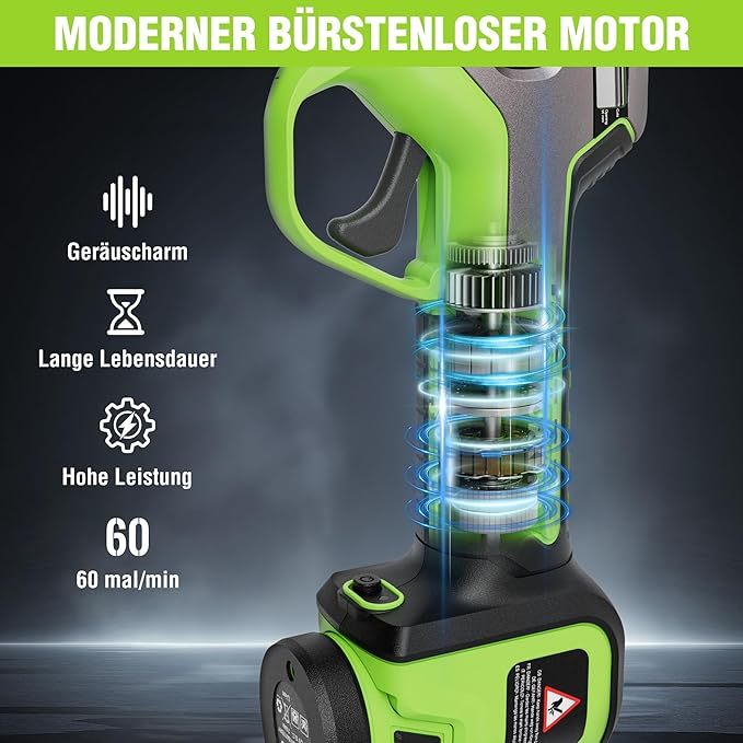 12V Akku Astschere mit bürstenlosem Motor und 2 Akku, Professionelle elektrische Gartenschere mit Koffer, akku Heckenschere Baumschere für Garten, Äste und Obstbäume