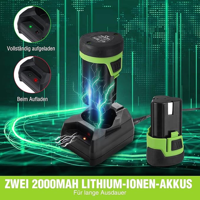 12V Akku Astschere mit bürstenlosem Motor und 2 Akku, Professionelle elektrische Gartenschere mit Koffer, akku Heckenschere Baumschere für Garten, Äste und Obstbäume