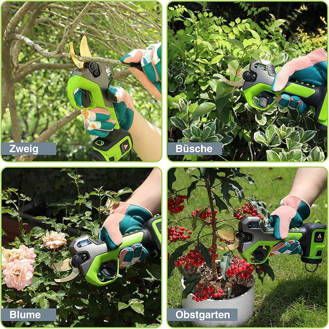 12V Akku Astschere mit bürstenlosem Motor und 2 Akku, Professionelle elektrische Gartenschere mit Koffer, akku Heckenschere Baumschere für Garten, Äste und Obstbäume