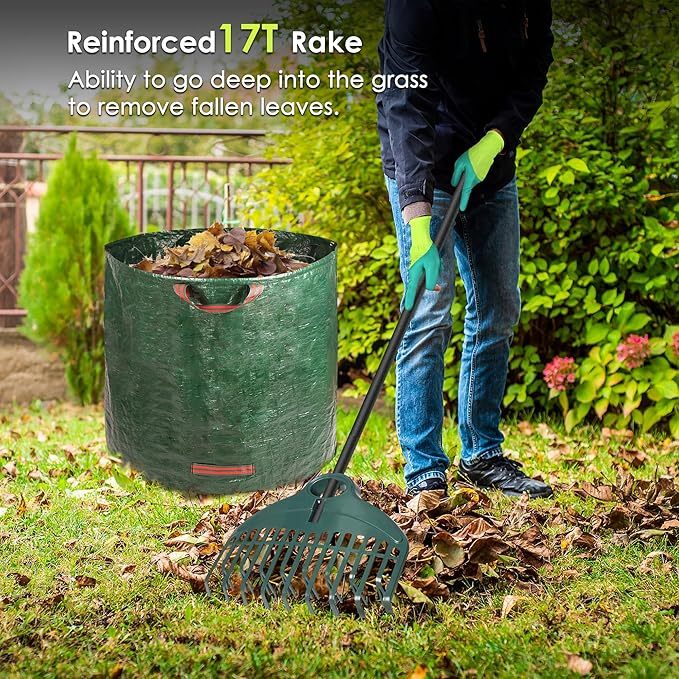 Gartengeräte Set Gartenarbeitsset mit Rechen Garten 160cm,Laubrechen Handschuhe Gartenabfallsack Geschenke für Gartenliebhaber