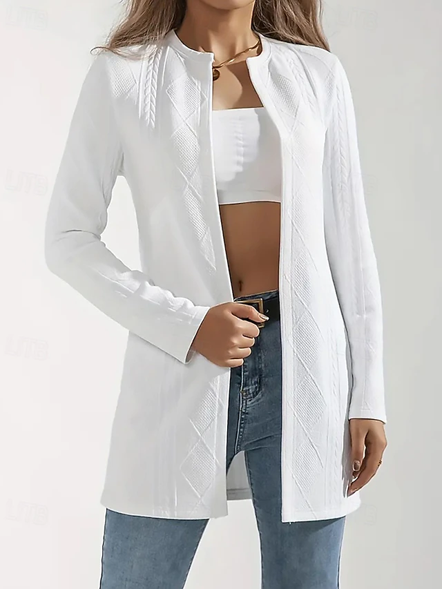 Comfortable, breathable jacquard, stylish, everyday solid color, outdoor single-breasted round neck regular fit long-sleeved jacket
