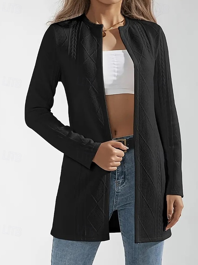 Comfortable, breathable jacquard, stylish, everyday solid color, outdoor single-breasted round neck regular fit long-sleeved jacket