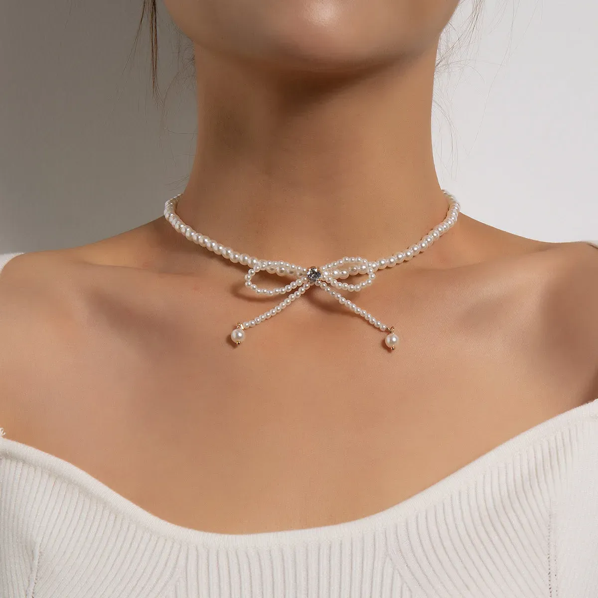 Fashion Bow Pearl Necklace
