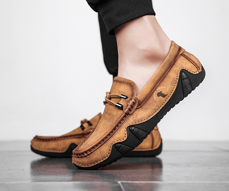 🎉 Mens Genuine Leather Breathable Soft Sole Casual Slip On Loafers