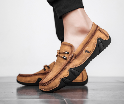 🎉 Mens Genuine Leather Breathable Soft Sole Casual Slip On Loafers