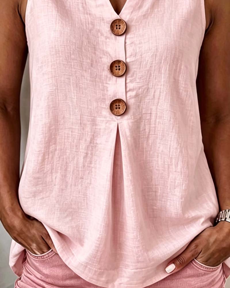 Three-Button Sleeveless Solid Color Tank Top(🔥Buy 1, get 1 free)