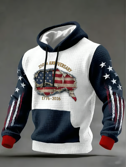 Men’s 250th Anniversary Patriotic Hoodie – USA Flag Graphic Pullover (