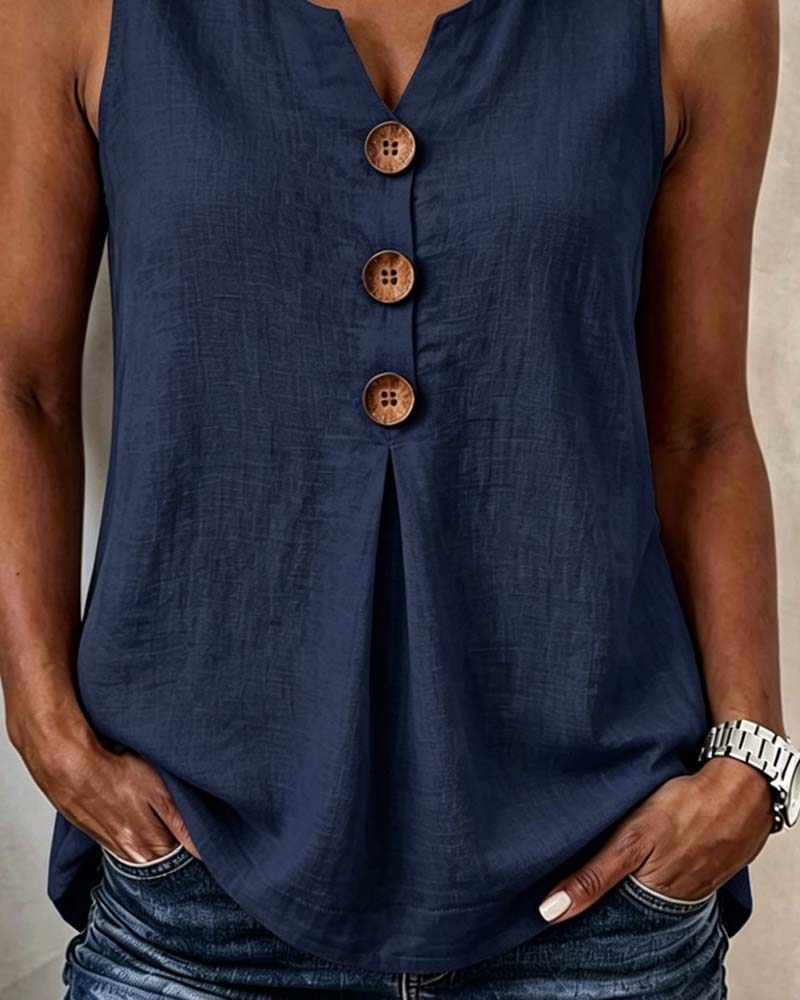 Three-Button Sleeveless Solid Color Tank Top(🔥Buy 1, get 1 free)