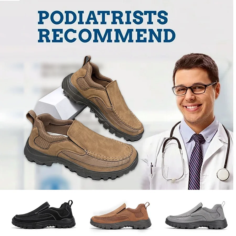 (Medical Certification) Men's Orthopedic Genuine Leather Shoes for Diabetics, Arch Support Hiking Shoes for Plantar Fasciitis