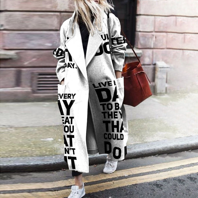 Fashion lapel letter print long coat