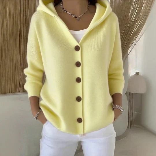 Women's Cashmere Button Knitted Hooded Sweater Cardigan Coat