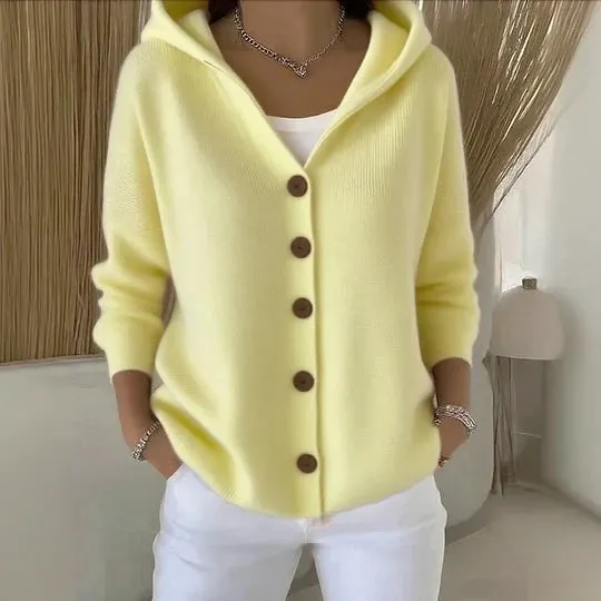Women's Cashmere Button Knitted Hooded Sweater Cardigan Coat