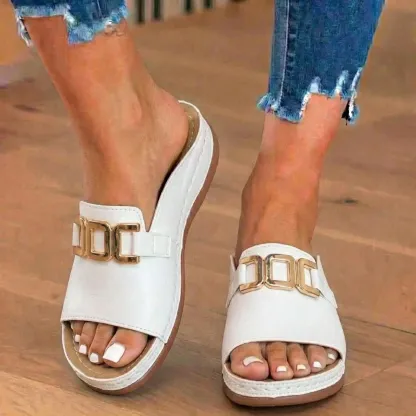 Casual Women's Fashionable Simple Metal Buckle Wedge Platform Sandals