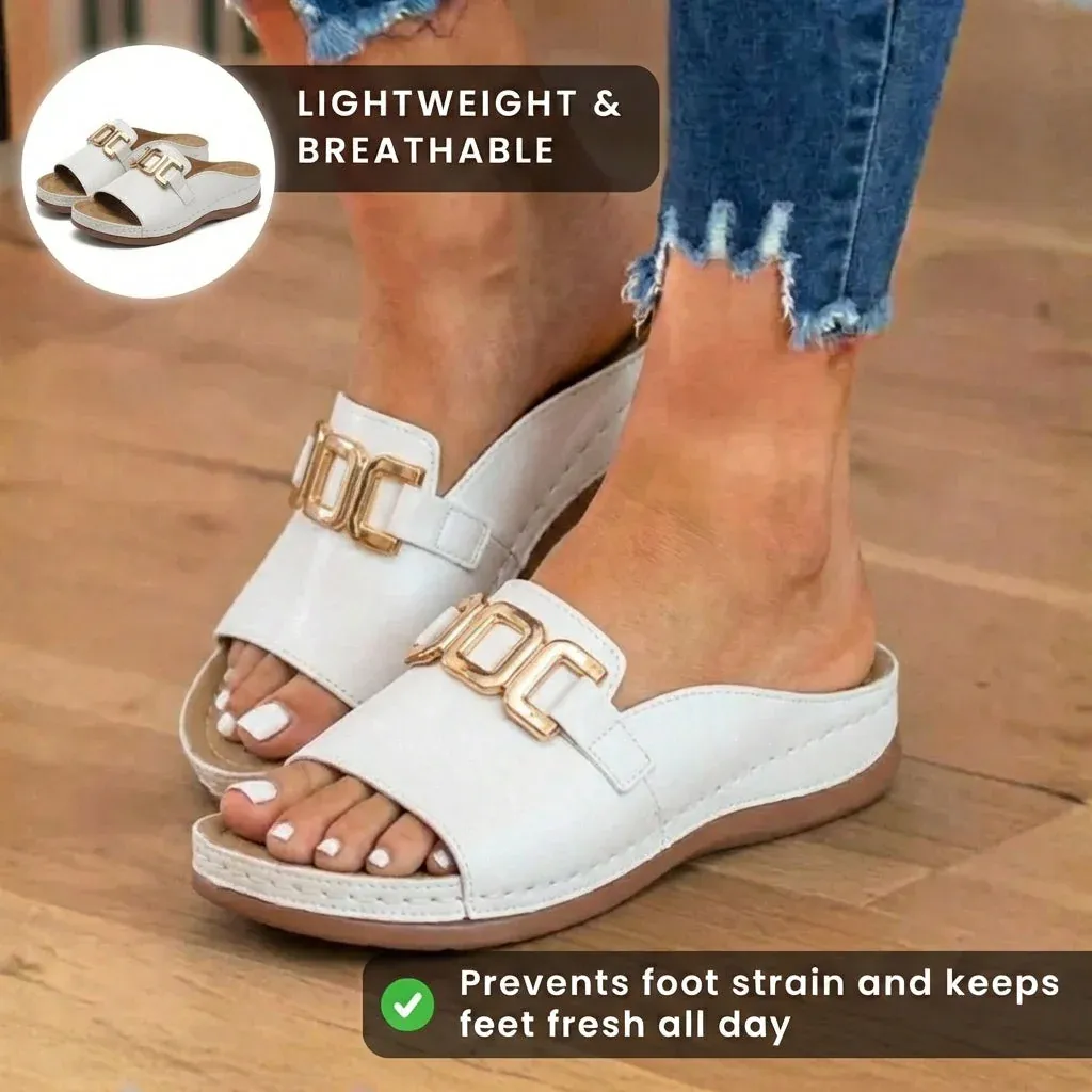 Casual Women's Fashionable Simple Metal Buckle Wedge Platform Sandals