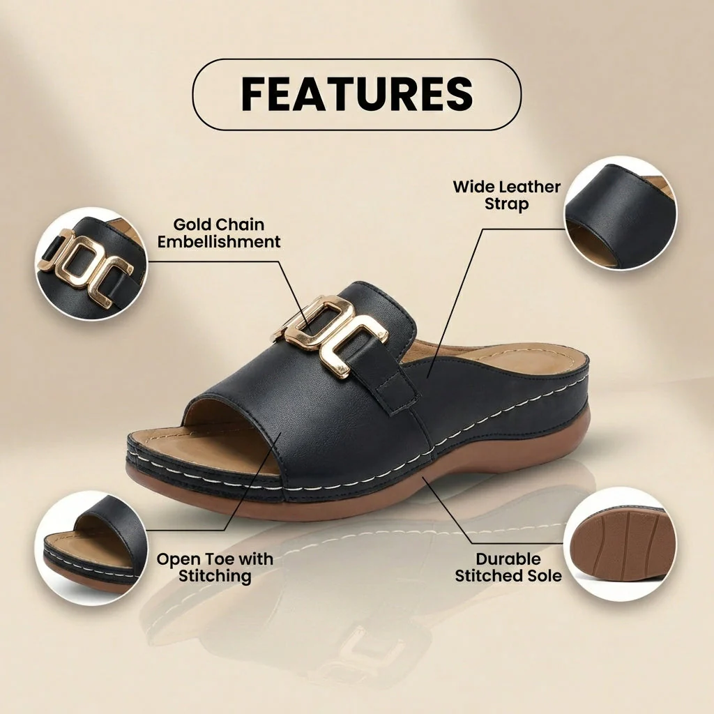 Casual Women's Fashionable Simple Metal Buckle Wedge Platform Sandals