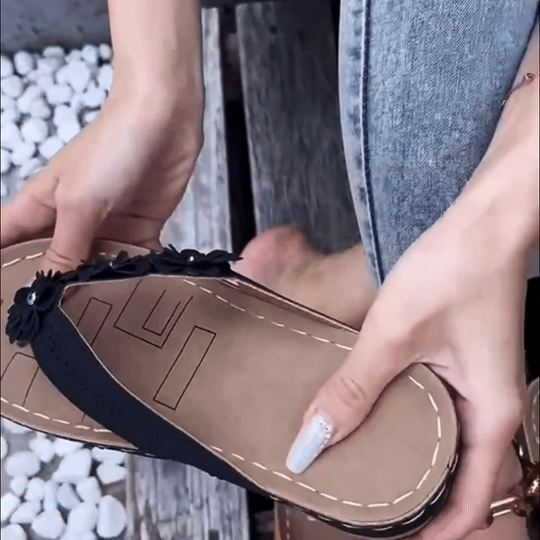 Lismali Uniqcloud Retro Studded Flowers Arch Support Wedge Flip Flops