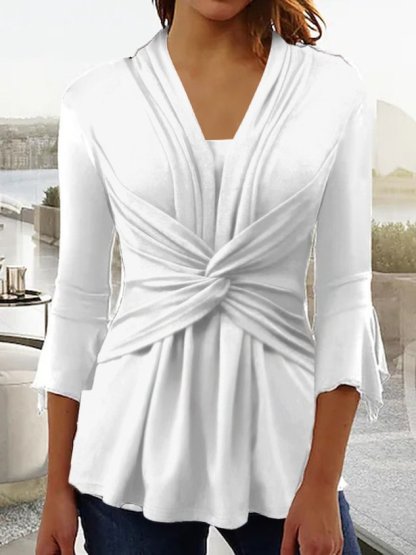 Casual Plain Regular Fit V Neck Top