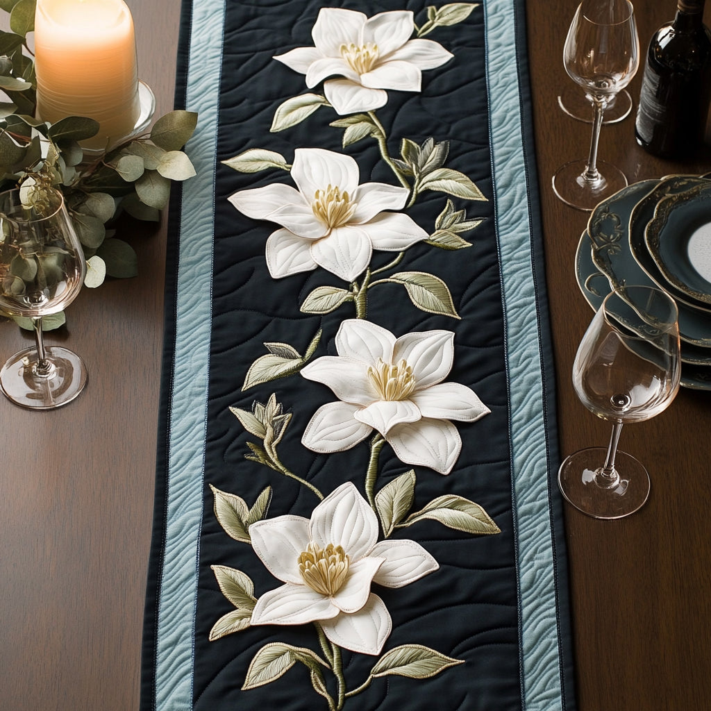 Magnolia Flower Quilted Table Runner NCU0VT122