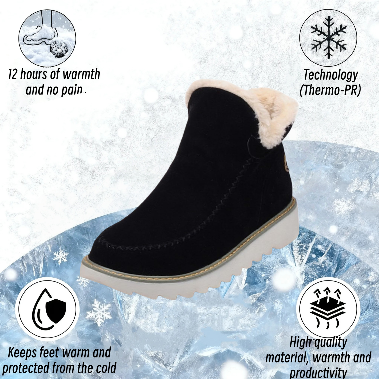 Classic Non-Slip Ankle Snow Booties Warm Fur Lining Boots