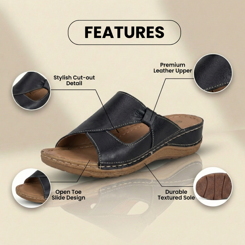 Orthopedic Leather Crossover Slide Sandals - Contrast Stitching Detail