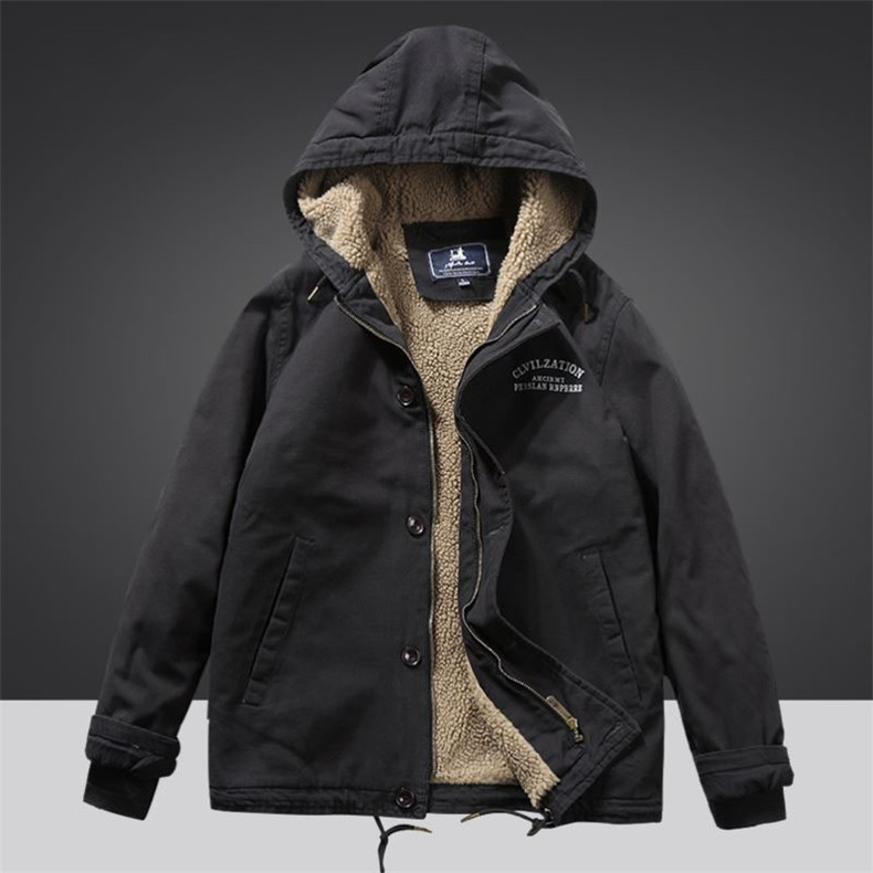 Men's autumn and winter printed cotton coat lamb wool middle-aged jacket workwear cotton jacket men's hooded plus velvet thickened cotton jacket