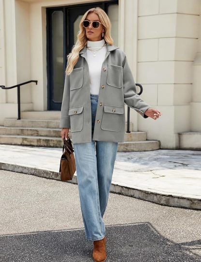 Winter Elegant Womens Pea Coat Mid Long Wool Coat Wool Blend Trench Coat with Pockets