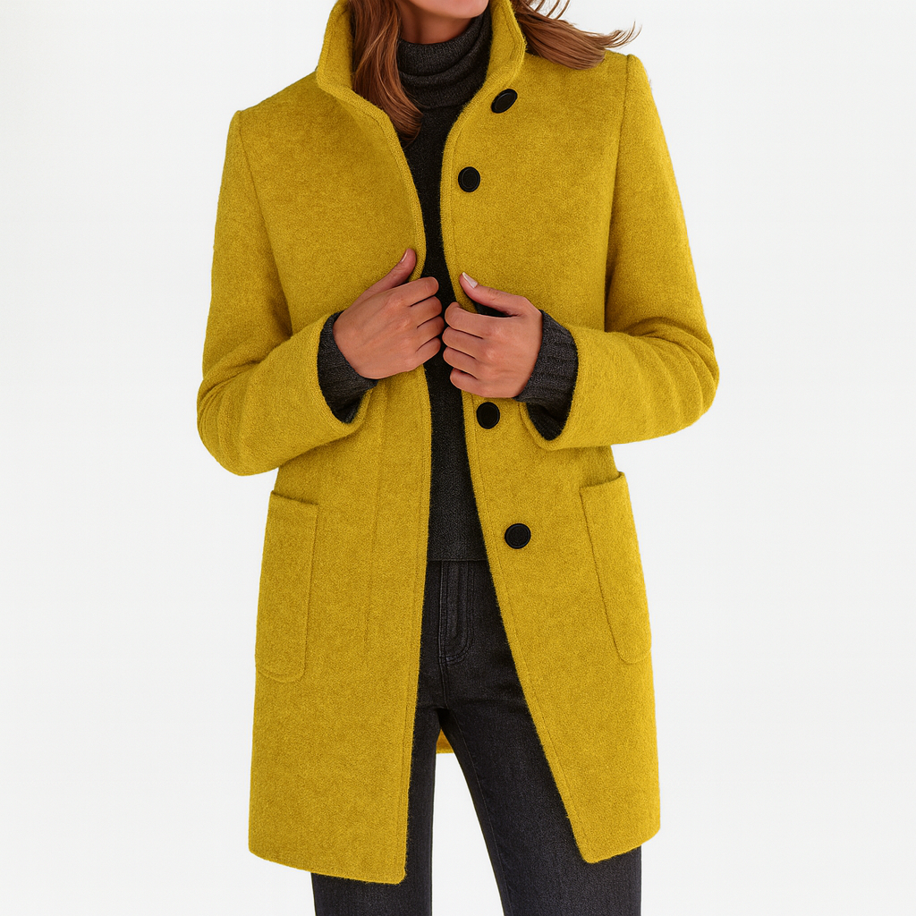 Women's elegant stand-collar wool winter coat