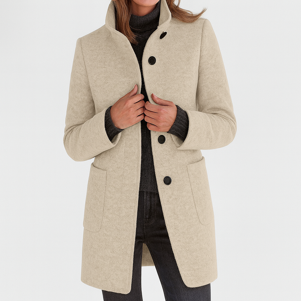 Women's elegant stand-collar wool winter coat