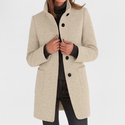 Women's elegant stand-collar wool winter coat