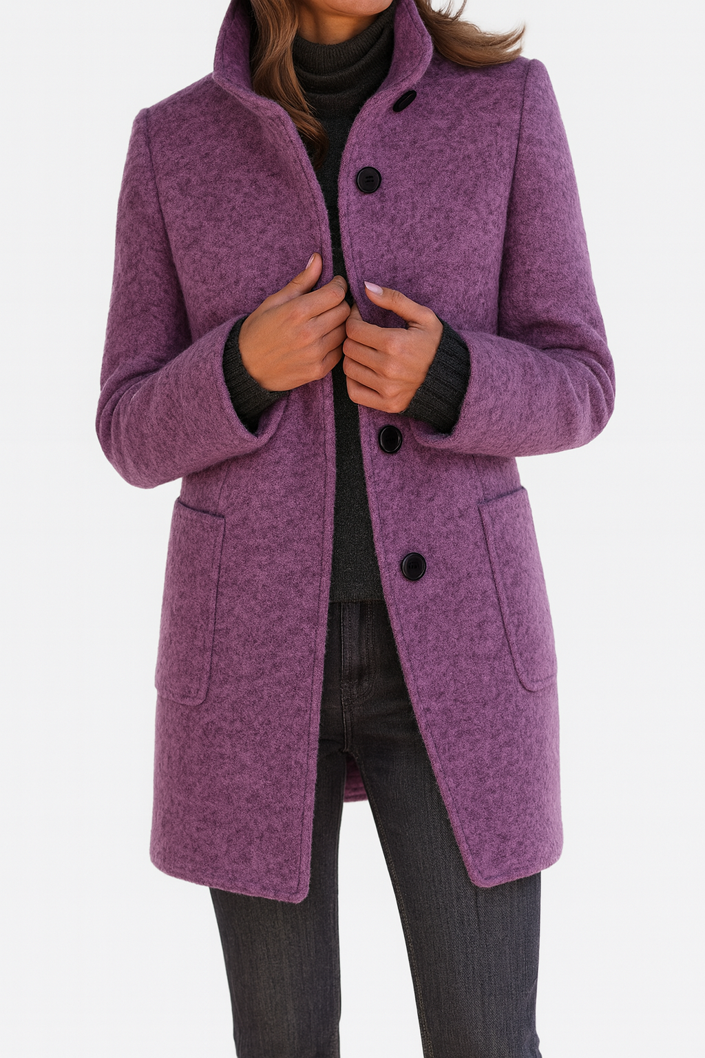 Women's elegant stand-collar wool winter coat