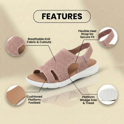 Orthopedic Knit Platform Sandals - Cutout Design & Slingback Strap