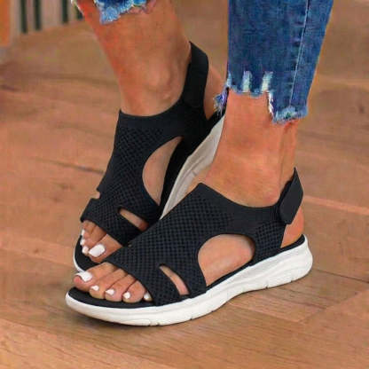 Orthopedic Knit Platform Sandals - Cutout Design & Slingback Strap