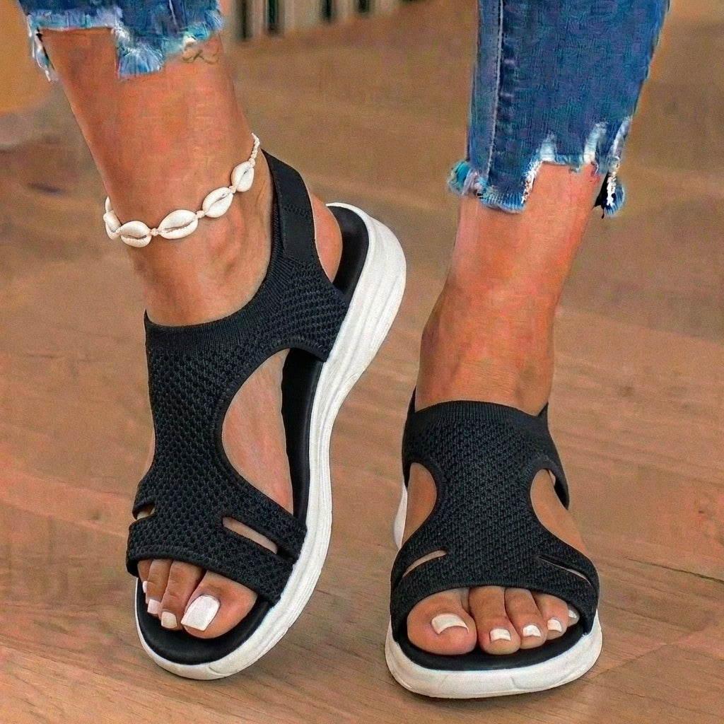 Orthopedic Knit Platform Sandals - Cutout Design & Slingback Strap