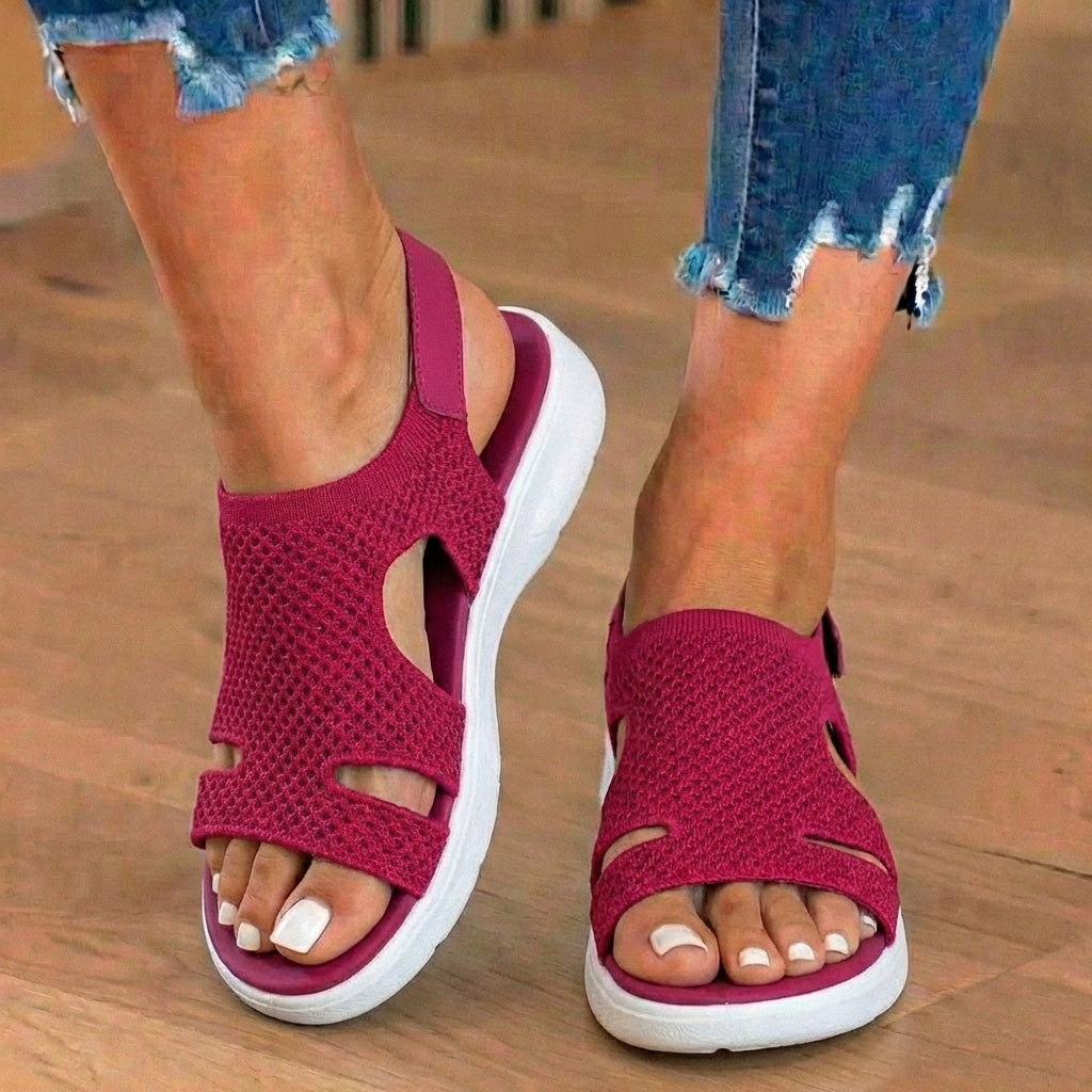 Orthopedic Knit Platform Sandals - Cutout Design & Slingback Strap