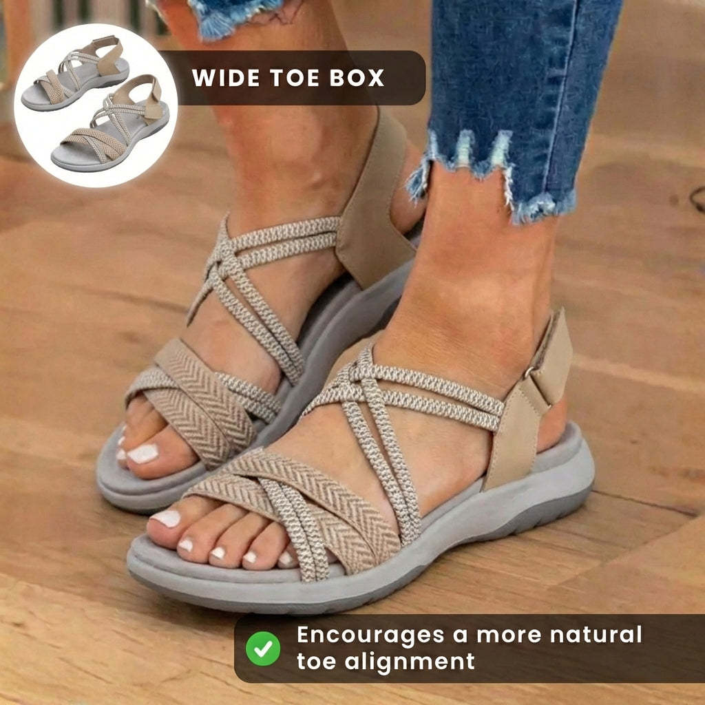 Orthopedic Woven Sandals - Braided Strappy Design & Textured Multi-Band Support