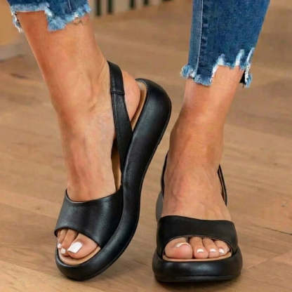 Orthopedic Leather Platform Sandals - Slingback Peep-Toe
