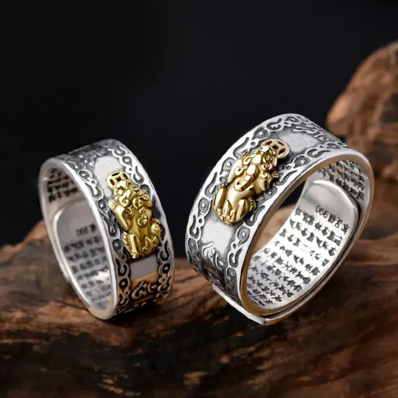 Buddhist Feng Shui Pixiu Ring: Adjustable Wealth & Protection Amulet