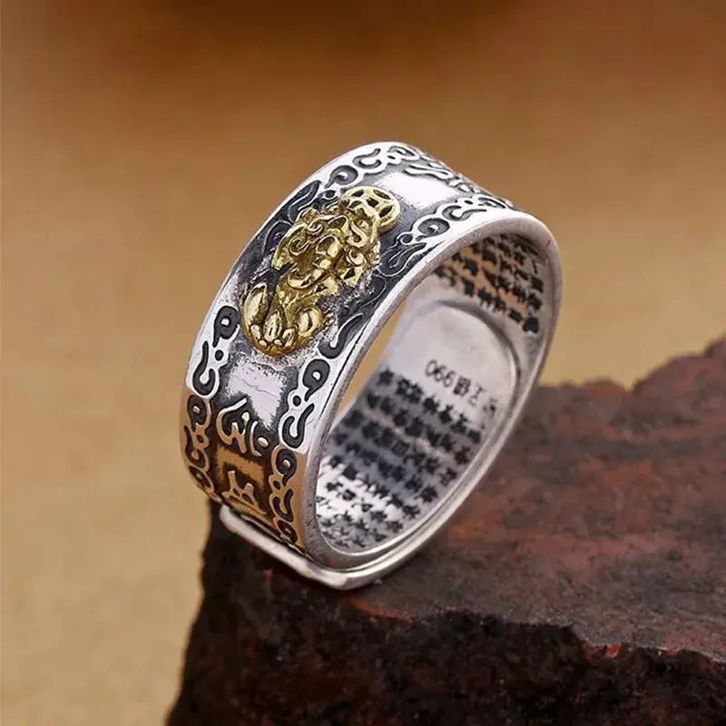 Buddhist Feng Shui Pixiu Ring: Adjustable Wealth & Protection Amulet