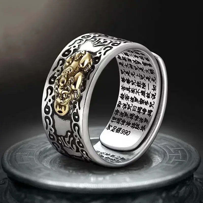 Buddhist Feng Shui Pixiu Ring: Adjustable Wealth & Protection Amulet