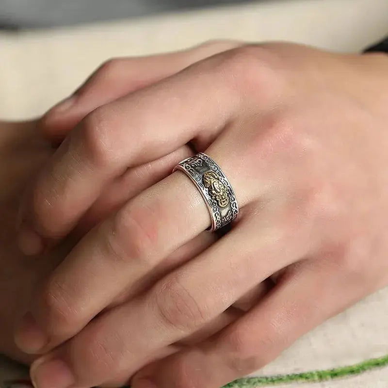 Buddhist Feng Shui Pixiu Ring: Adjustable Wealth & Protection Amulet