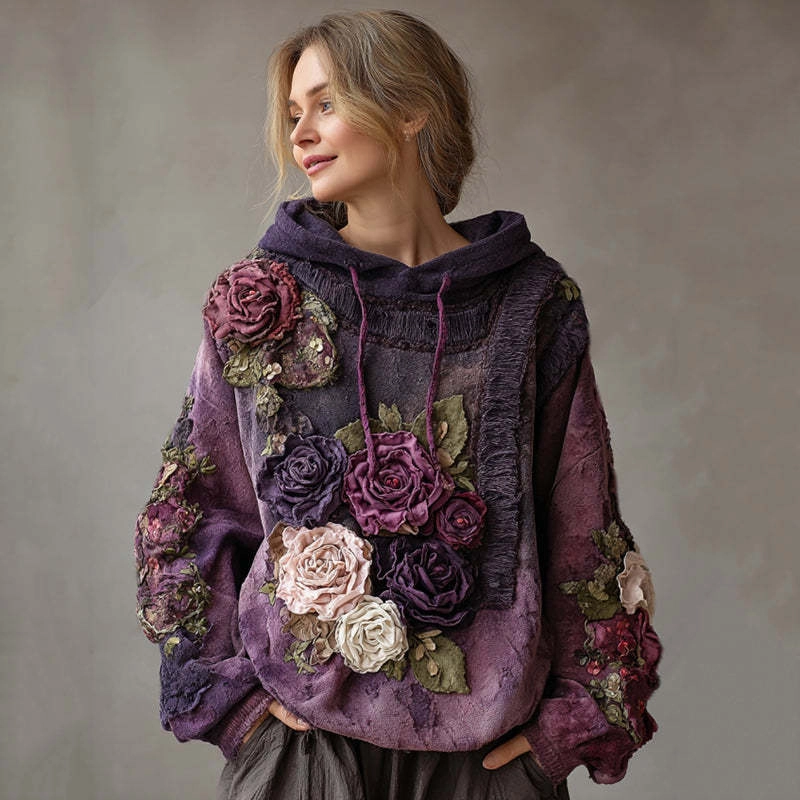 Women's Vintage Floral Patchwork Color Block Hoodie