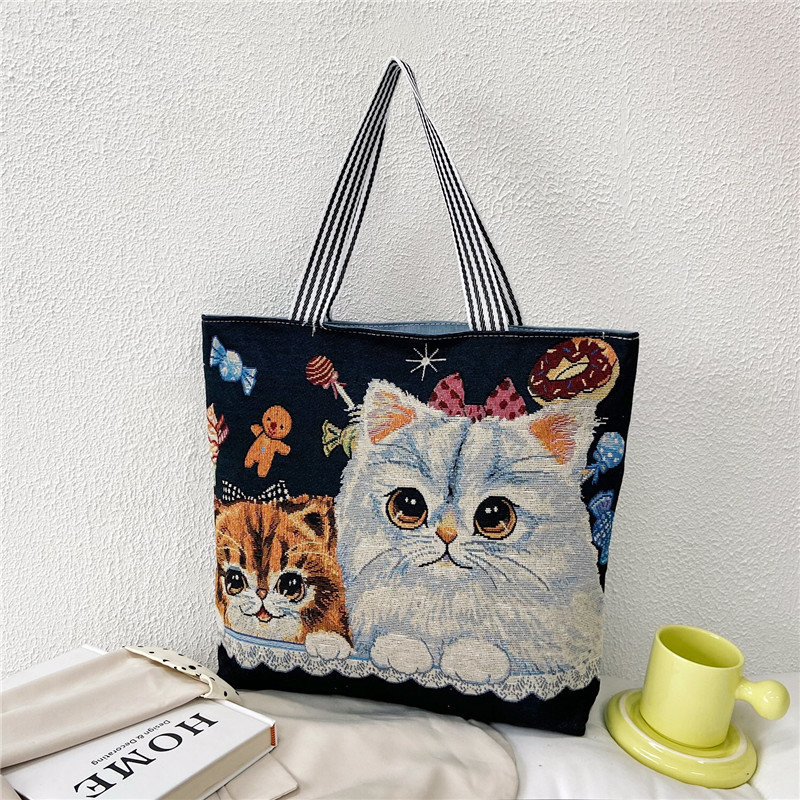 Artistic Vintage Fashion Illustrated Embroidered Shoulder Tote Bag👜