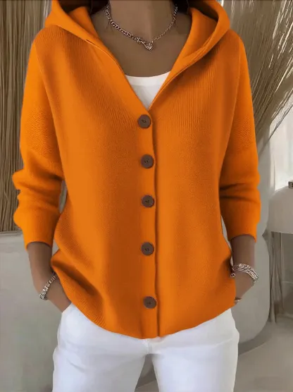 Women's Cashmere Button Knitted Hooded Sweater Cardigan Coat