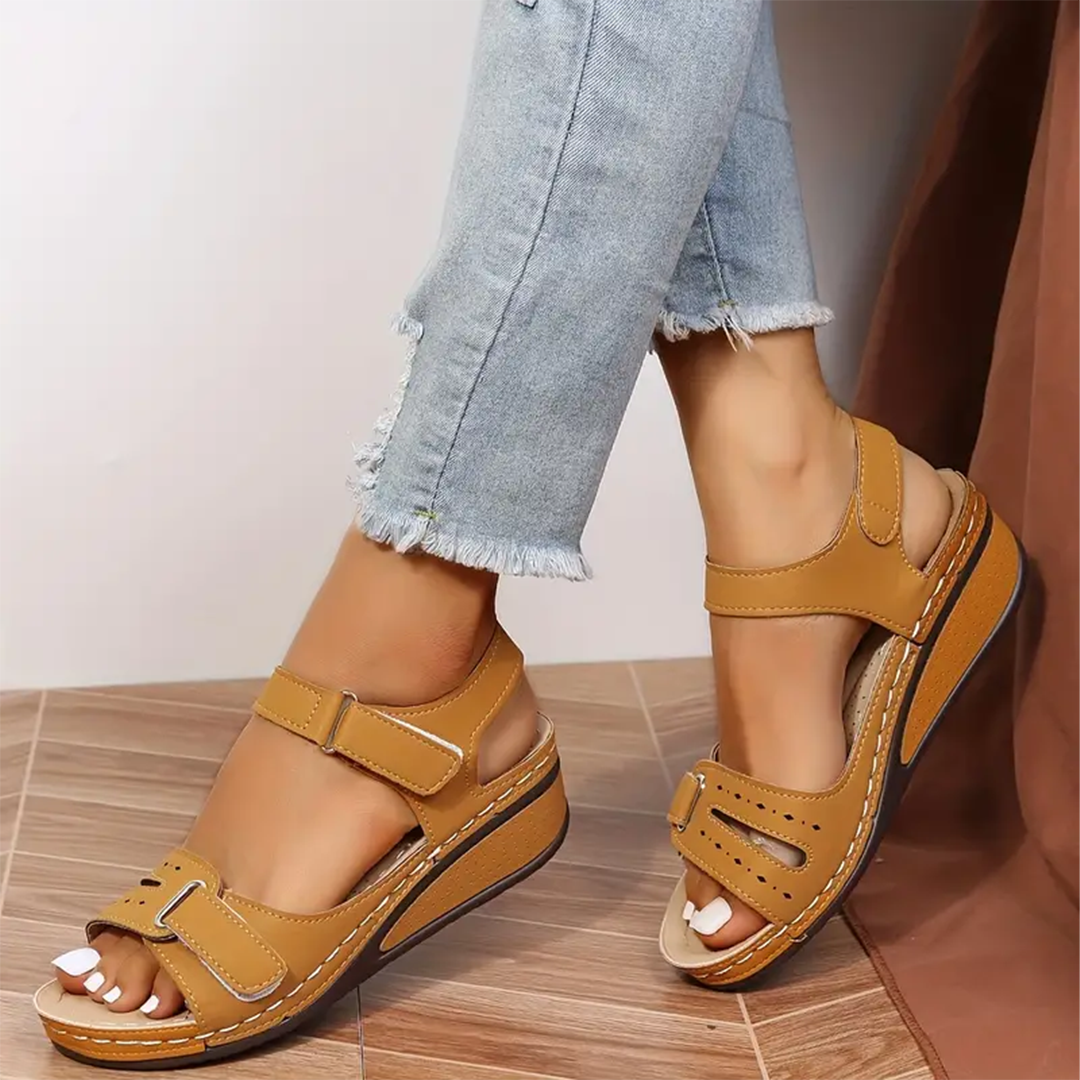 Comfyfleek Hook & Loop Ankle Strap Wedge Sport Sandals